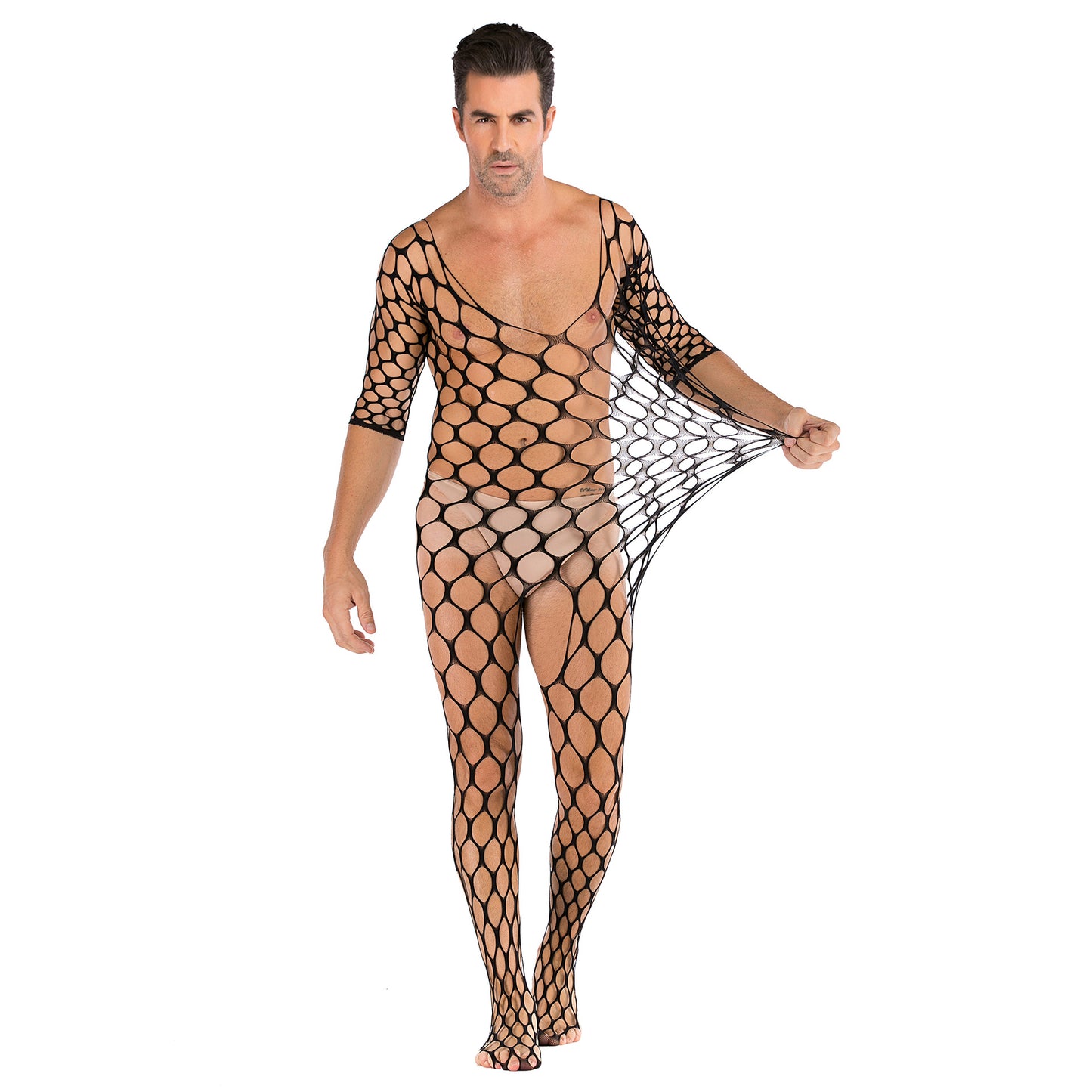 Men's Sexy Hollow Out Black One-piece Net
