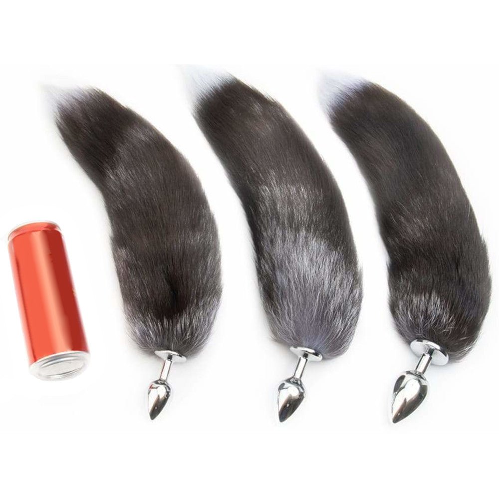 14" - 16" Black Fox Tail Stainless Steel Plug - lovemesexTail Plug