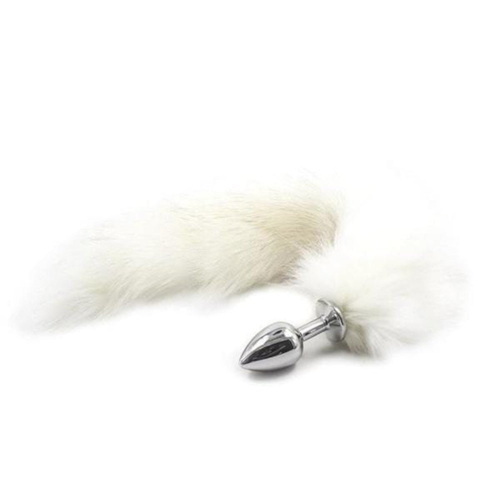 16" White Fox Tail Metal Plug - lovemesexTail Plug
