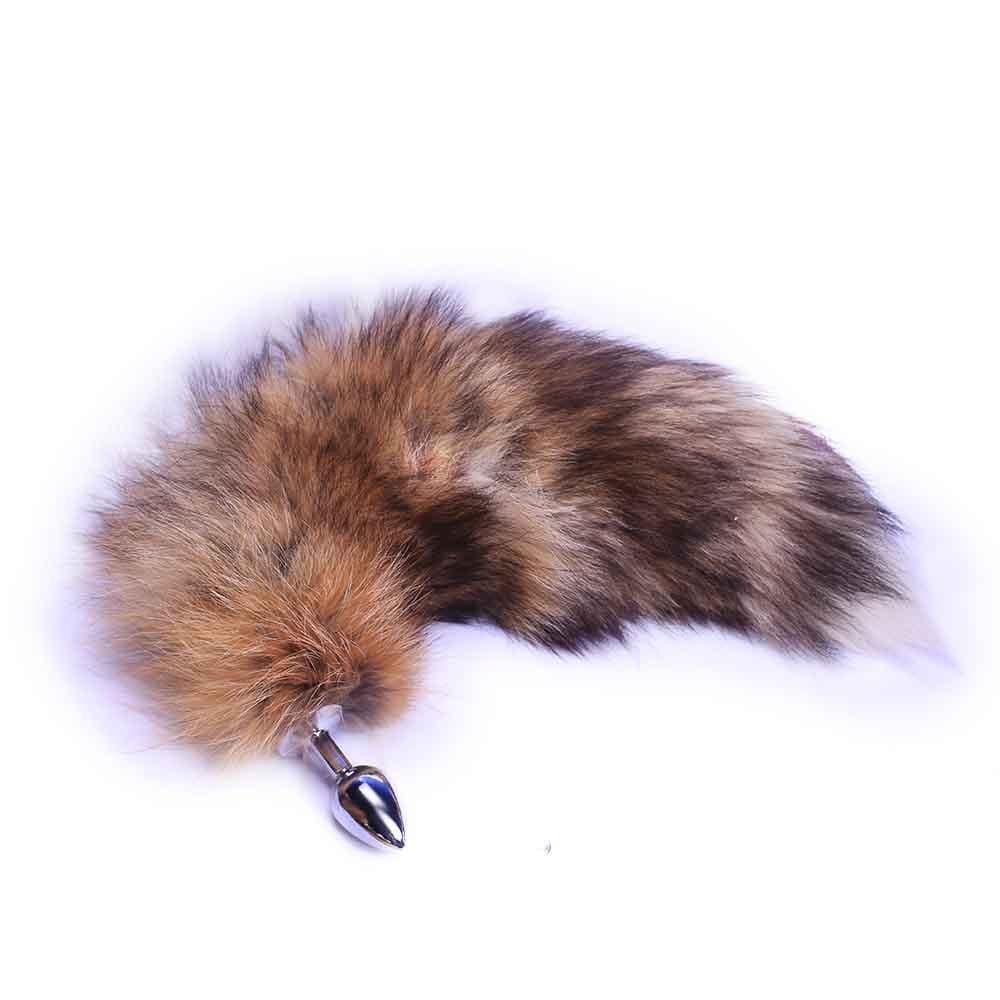 17" Brown Fox Tail Metal Butt Plug, 3 Sizes - lovemesexTail Plug