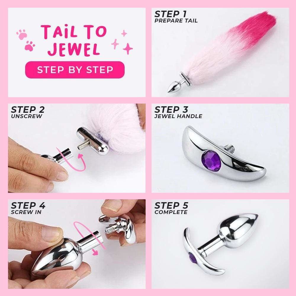 18" Shapeable Rainbow Colored Fox Tail Metal Plug - lovemesexTail Plug