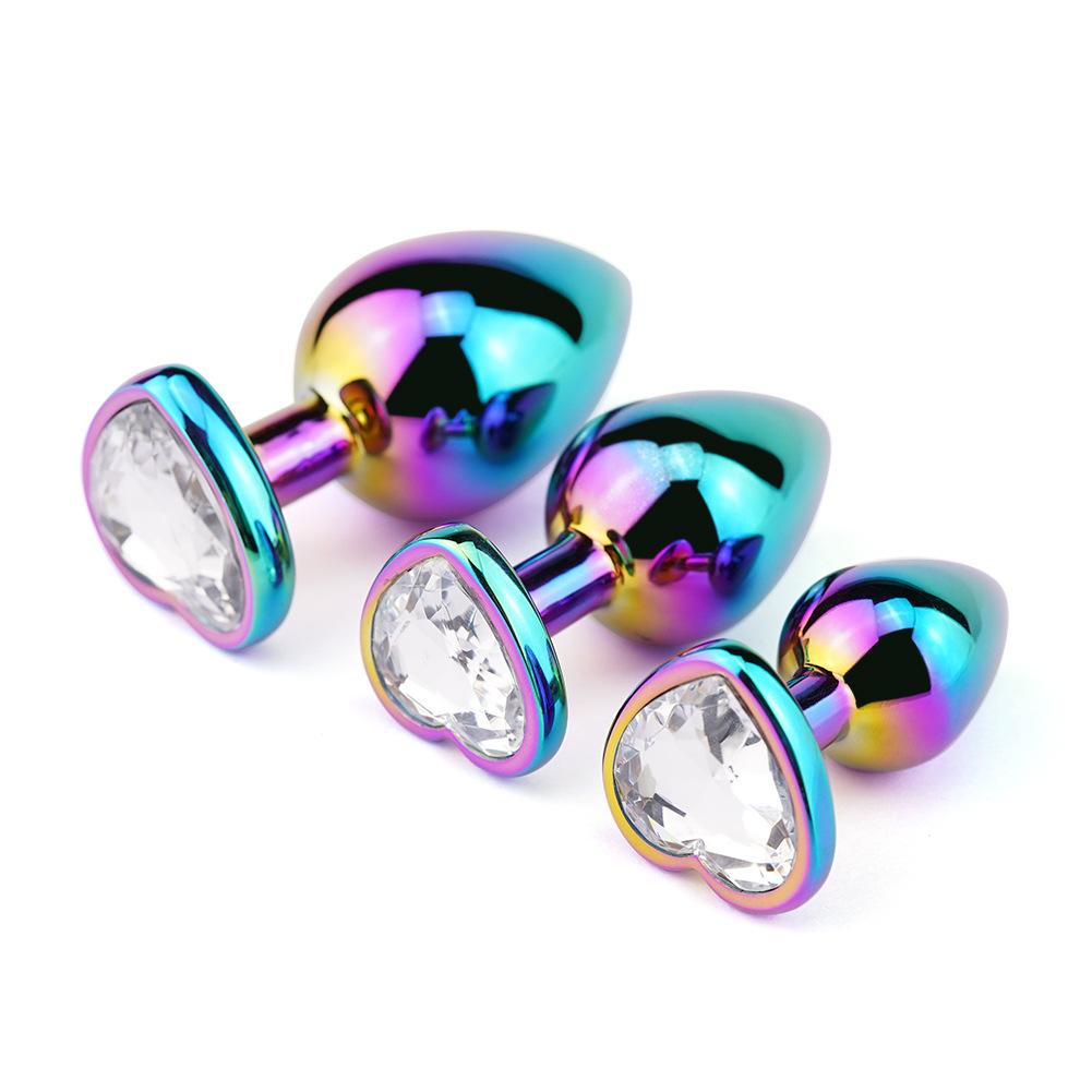 Small Jewelled Rainbow Heart Metal Butt Plug-lovemesex.myshopify.com