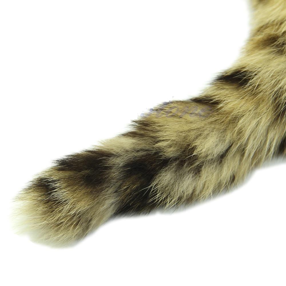 8" Tail Plug Khaki and black Raccoon Tail Plug Stainless steel - lovemesexTail Plug