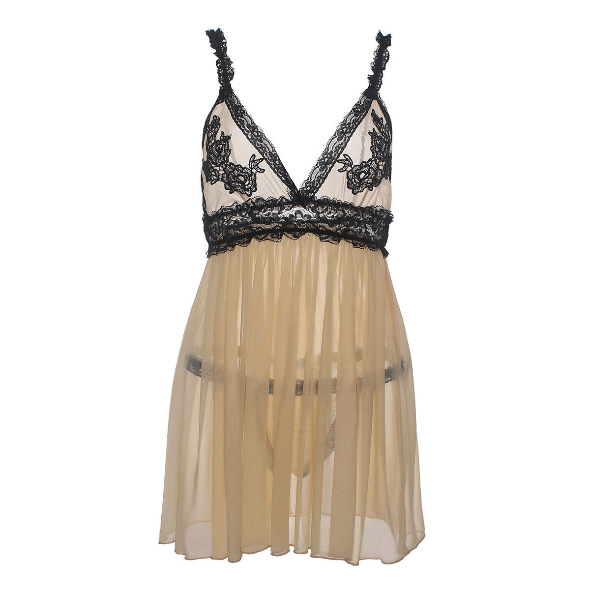Sexy Erotic Hanging Neck Bow Temptation Cute Deep V Mesh Lace Dress with Tanga 7141-lovemesex.myshopify.com