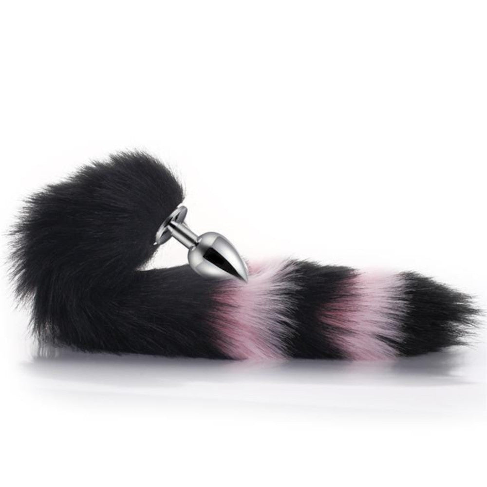 Black with Pink Cat Tail 2 sizes Stainless Steel Plug - lovemesexTail Plug