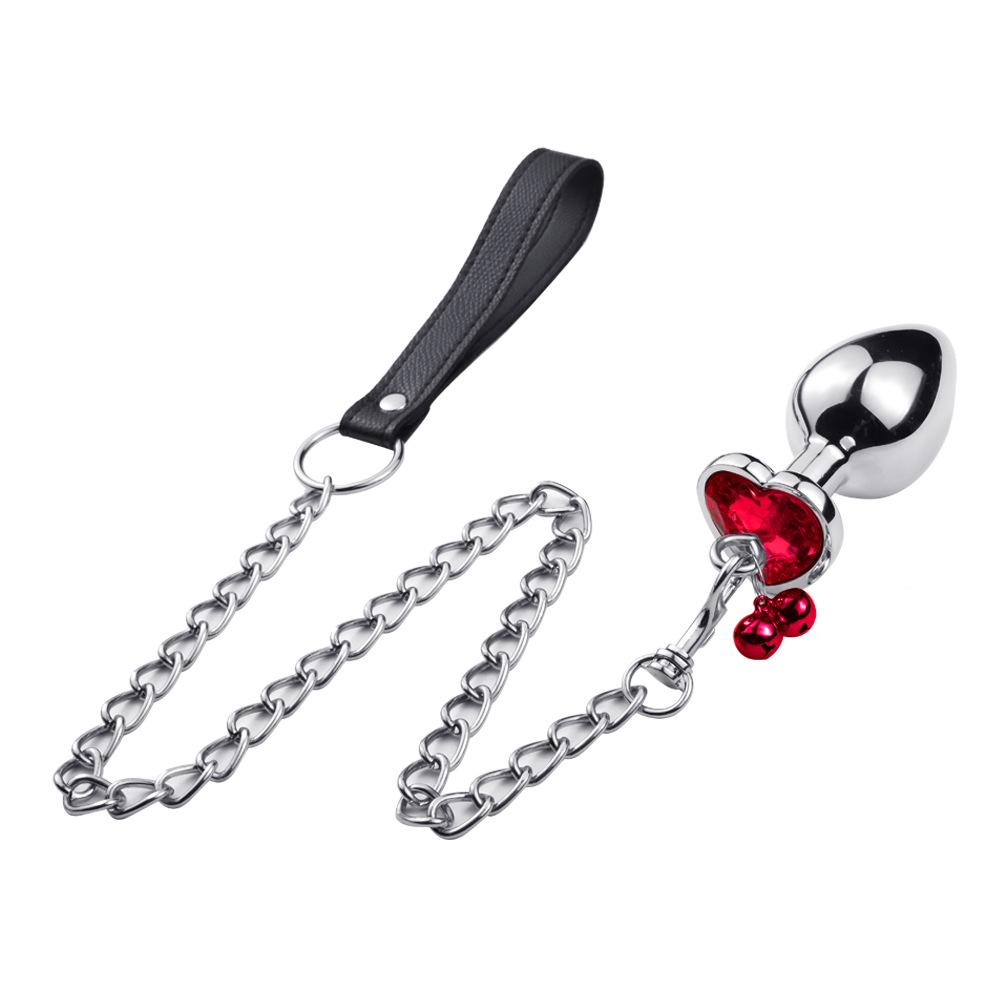 Jewelled Heart Metal Butt Plug With Chain Bell - lovemesexButt Plugs