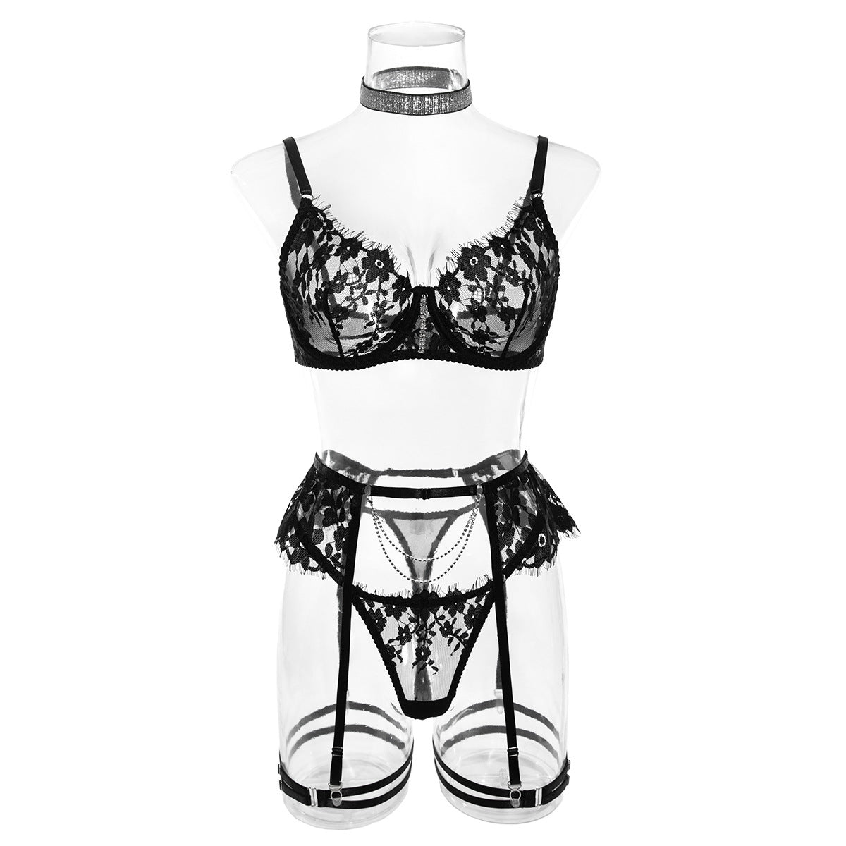 Love Me Black See Through Lace Lingerie Set - lovemesexlingerie set