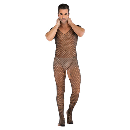 Men's Half-sleeve Siamese Stockings Open Sexy Mesh Net Clothes