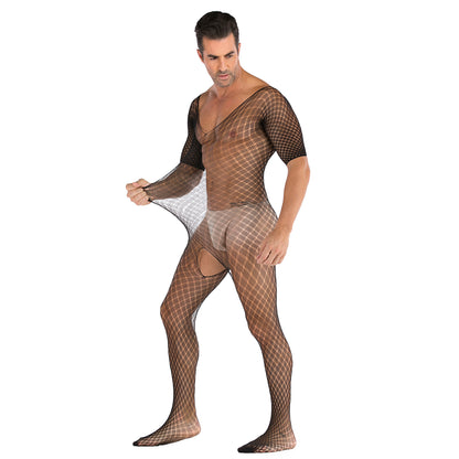 Men's Half-sleeve Siamese Stockings Open Sexy Mesh Net Clothes