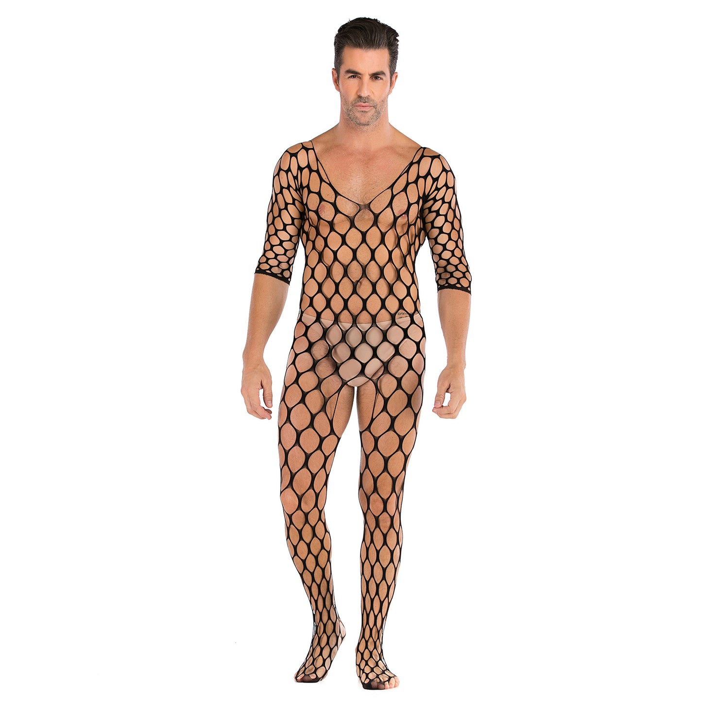 Men's Sexy Hollow Out Black One-piece Net