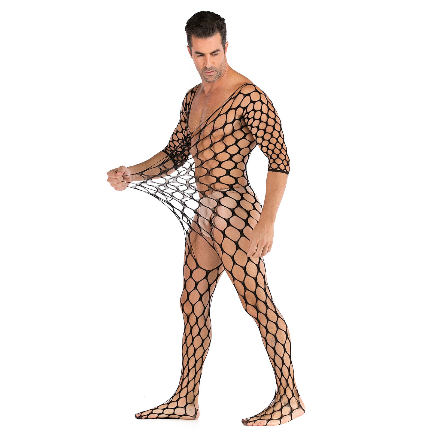 Men's Sexy Hollow Out Black One-piece Net