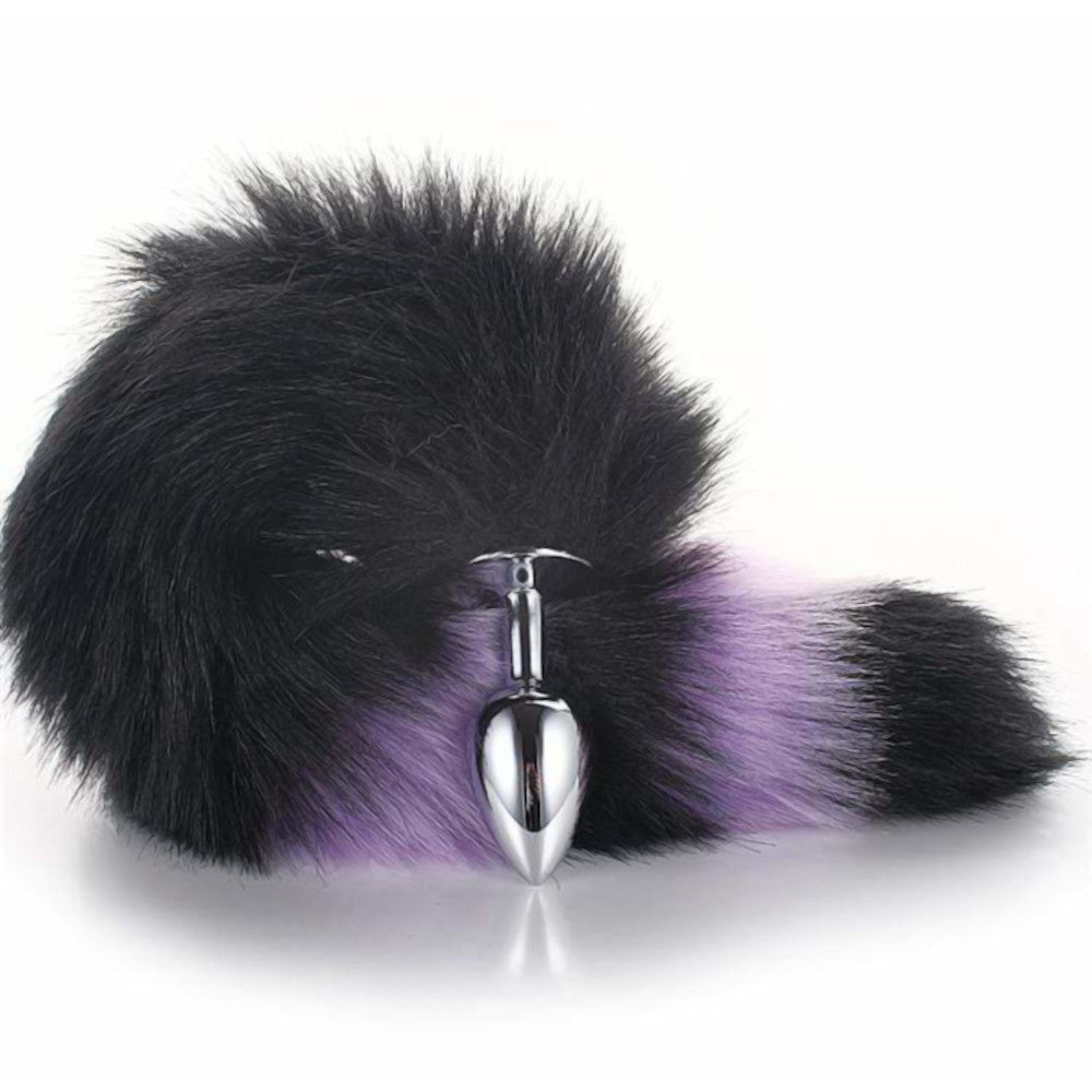 14" Tail Black With Purple Fox Stainless steel Plug - lovemesexTail Plug