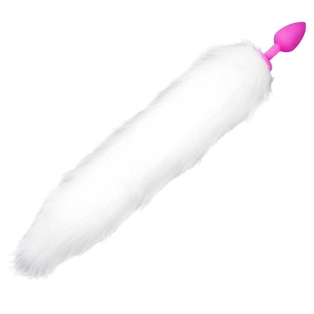 14" White Cat Tail with Pink Silicone Plug - lovemesexTail Plug