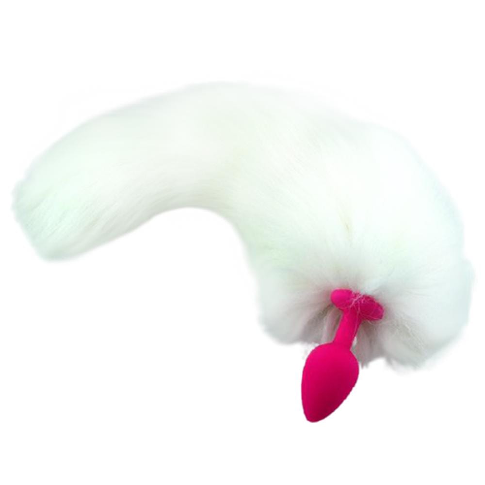 14" White Cat Tail with Pink Silicone Plug - lovemesexTail Plug