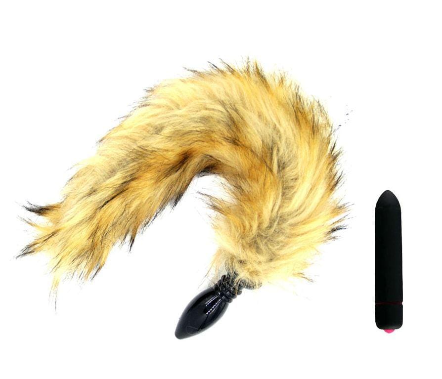 14" Yellow Fox Tail with Silicone Plug - lovemesexTail Plug