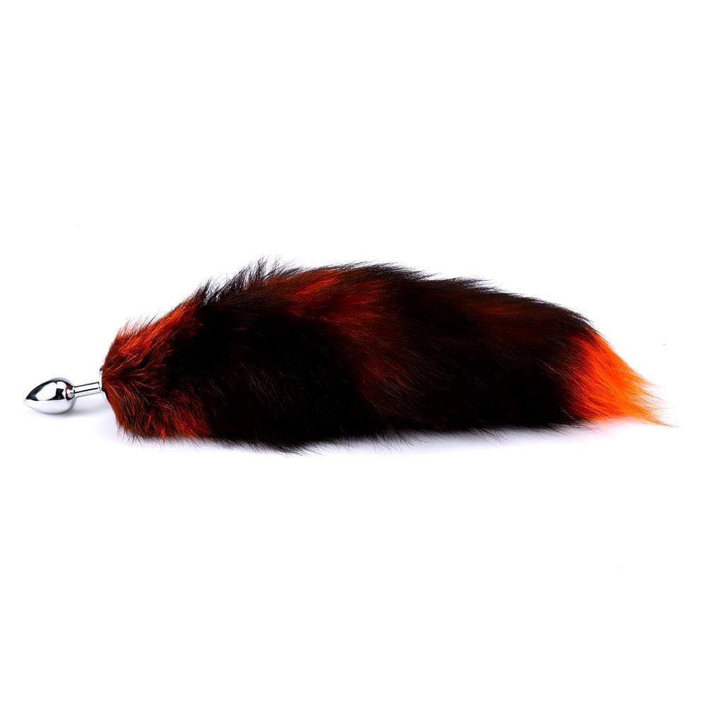 15" - 16" Black with Orange Cat Tail Metal Plug - lovemesexTail Plug