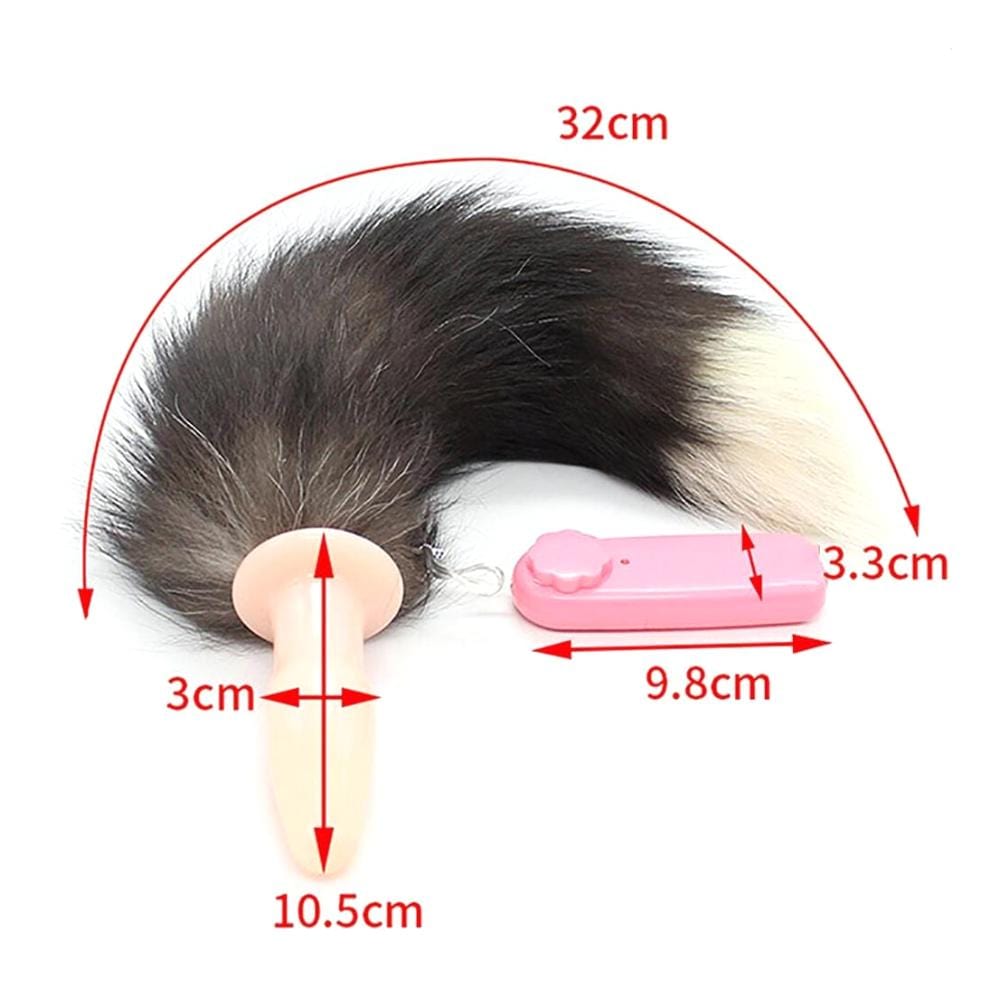 15" Dark Fox Tail with a Vibrating Silicone Plug and Extra Vibrator - lovemesexTail Plug