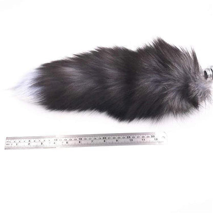 15" Dark Fox Tail with Black Frosted Metal Plug and Extra Vibrator - lovemesexTail Plug
