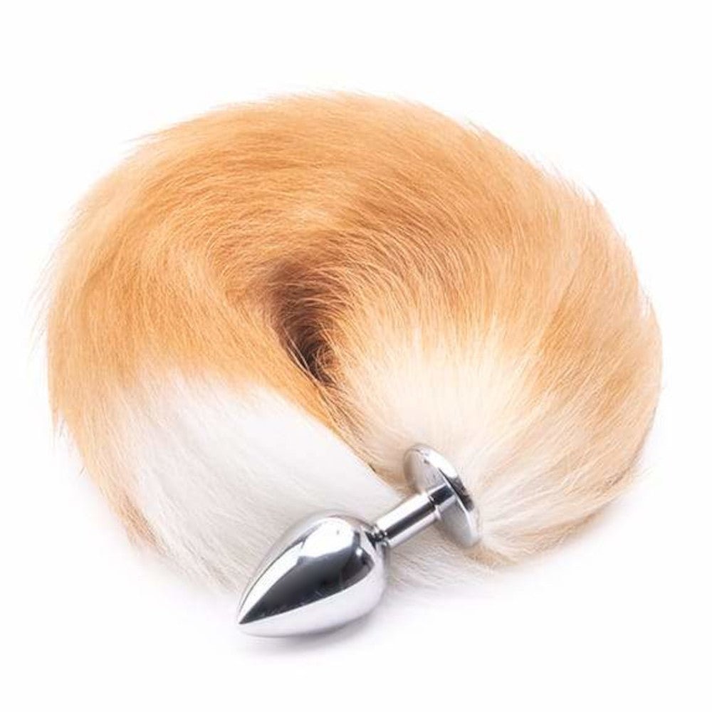 16" - 17" Light Brown Cat Tail Metal Butt Plug - lovemesexTail Plug