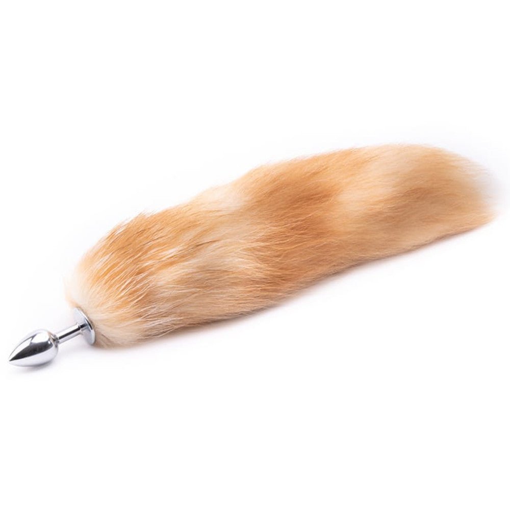 16" - 17" Light Brown Cat Tail Metal Butt Plug - lovemesexTail Plug