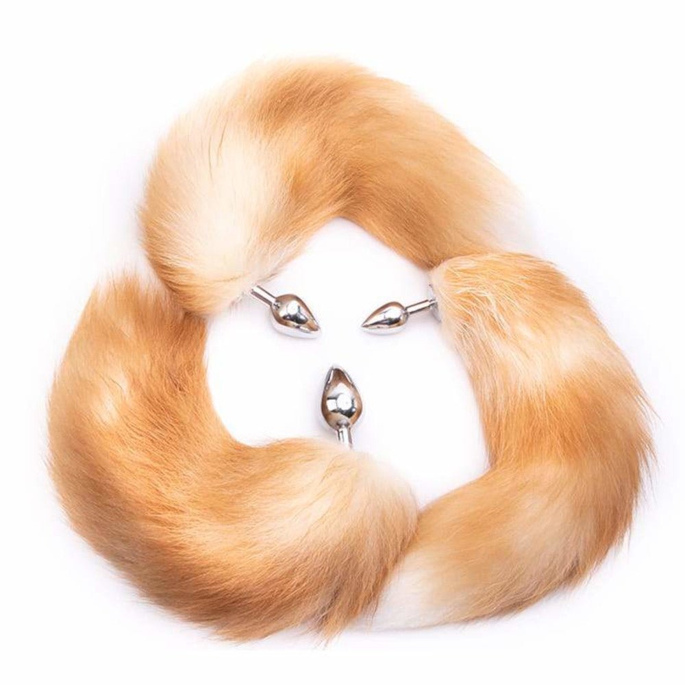 16" - 17" Light Brown Cat Tail Metal Butt Plug - lovemesexTail Plug