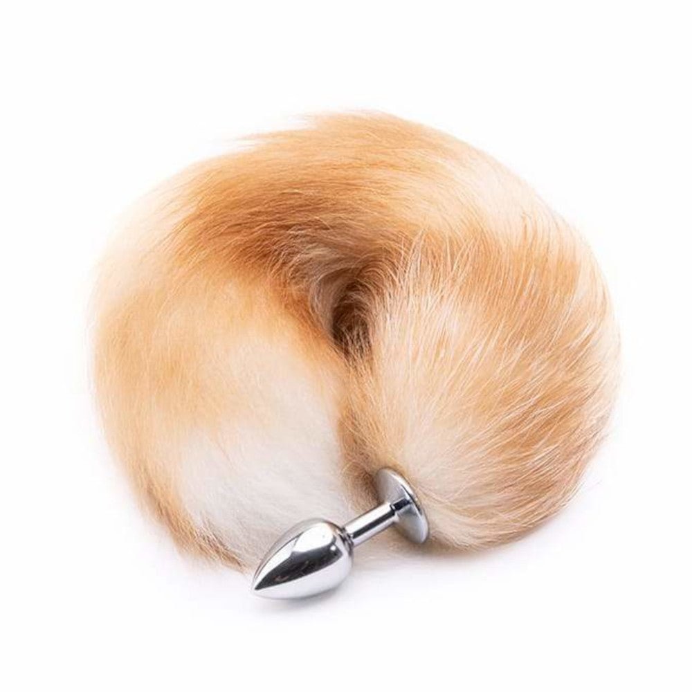 16" - 17" Light Brown Cat Tail Metal Butt Plug - lovemesexTail Plug