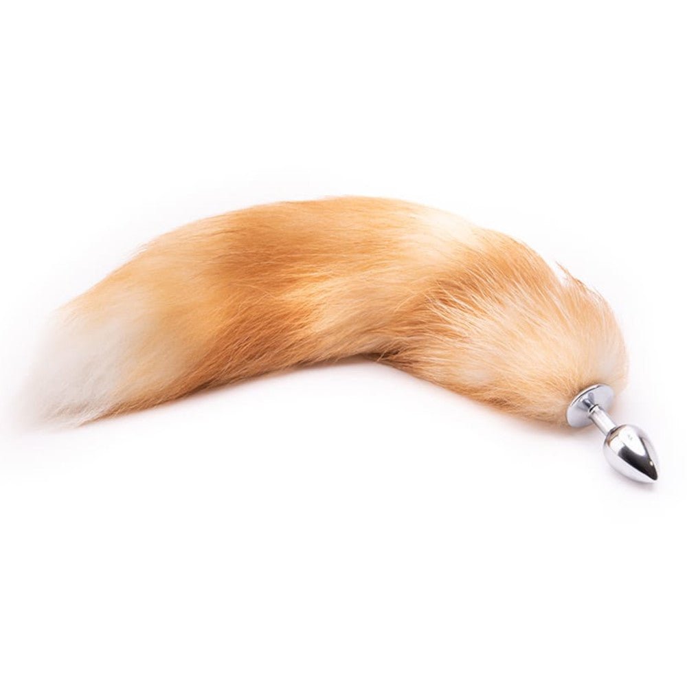 16" - 17" Light Brown Cat Tail Metal Butt Plug - lovemesexTail Plug