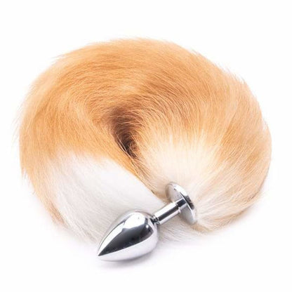 16" - 17" Light Brown Fox Tail Metal Butt Plug - lovemesexTail Plug