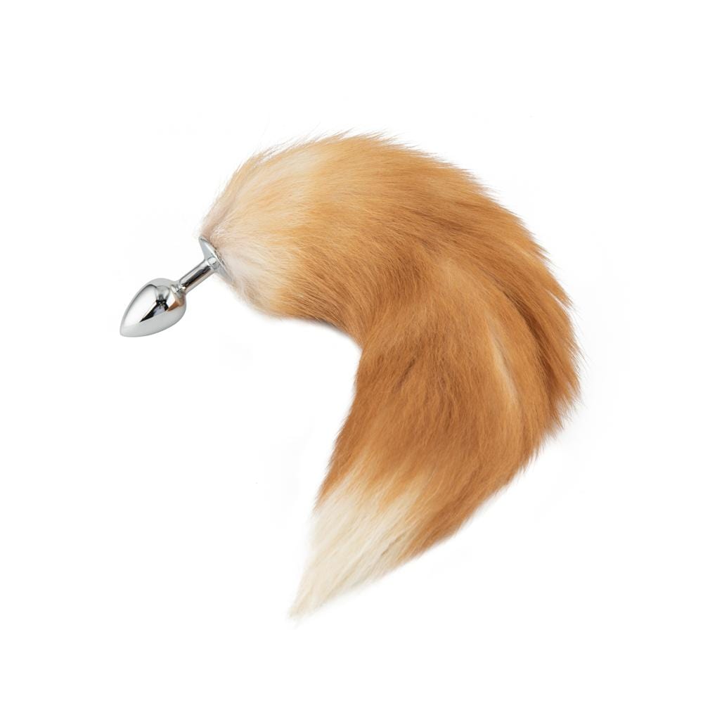 16" - 17" Light Brown Fox Tail Metal Butt Plug - lovemesexTail Plug