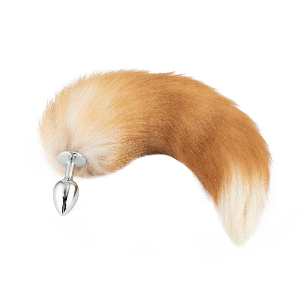 16" - 17" Light Brown Fox Tail Metal Butt Plug - lovemesexTail Plug