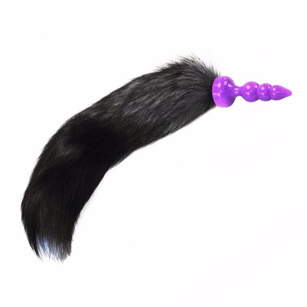 16" Black Cat Tail Silicone Plug - lovemesexTail Plug
