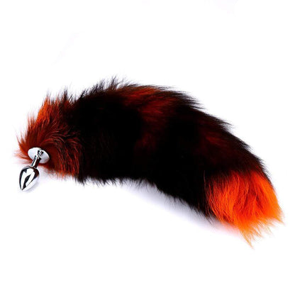 16" Black with Orange Fox Tail Metal Plug - lovemesexTail Plug