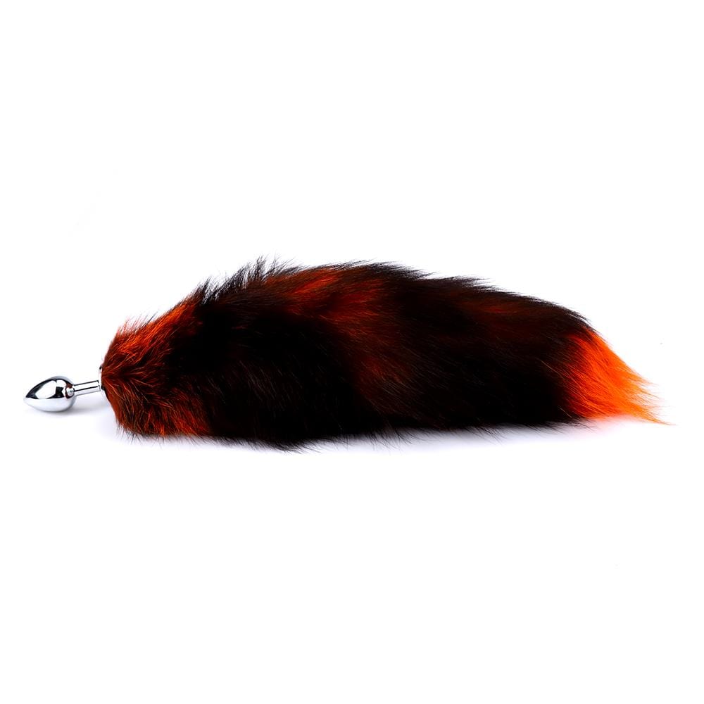 16" Black with Orange Fox Tail Metal Plug - lovemesexTail Plug