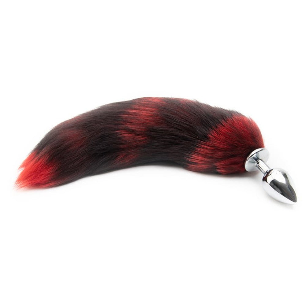 16" Black with Red Fox Tail Metal/Silicone Plug - lovemesexTail Plug