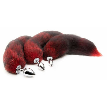 16" Black with Red Fox Tail Metal/Silicone Plug - lovemesexTail Plug