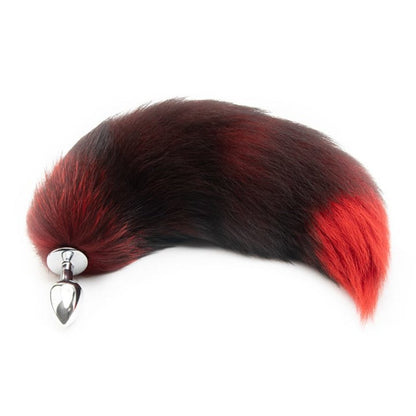 16" Black with Red Fox Tail Metal/Silicone Plug - lovemesexTail Plug