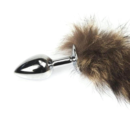 16" Brown Cat Tail with Stainless Steel Plug - lovemesexTail Plug