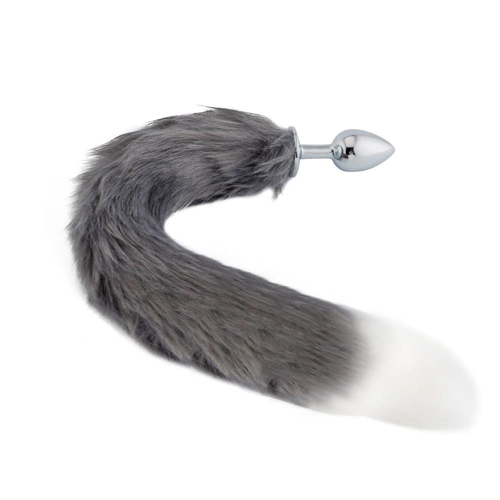 16" Gray Cat Tail Metal Butt Plug - lovemesexTail Plug