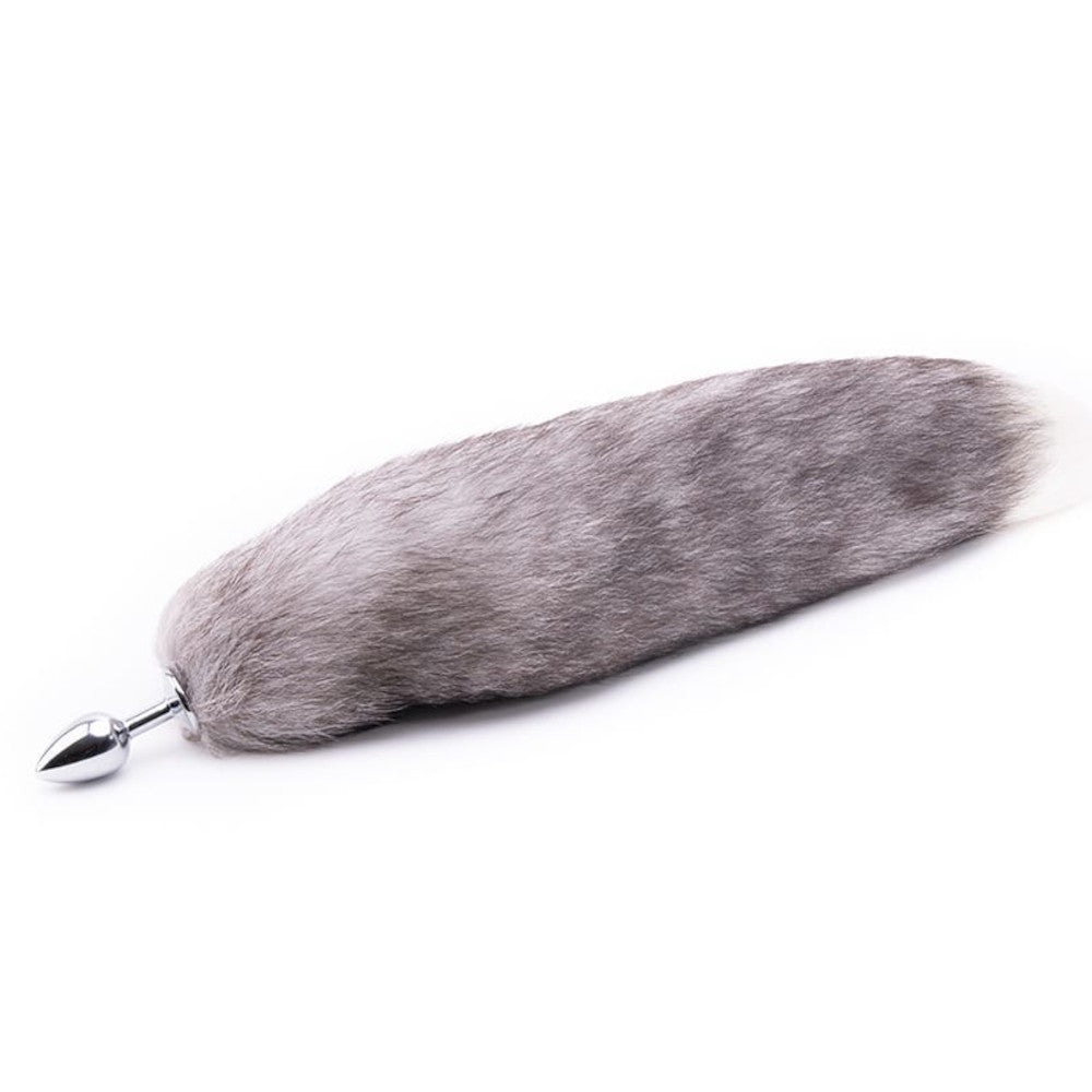 16" Gray Fox Tail Plug Metal - lovemesexTail Plug