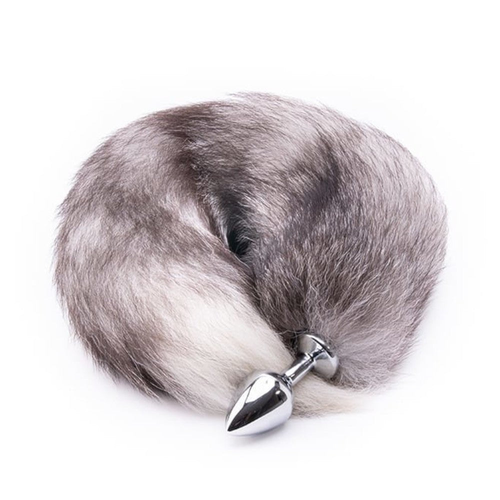 16" Gray Fox Tail Plug Metal - lovemesexTail Plug