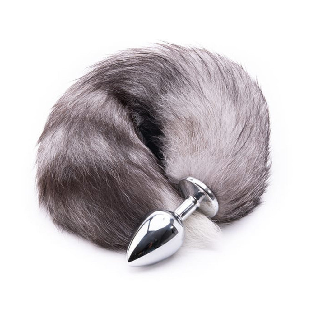 16" Gray Fox Tail Plug Metal - lovemesexTail Plug