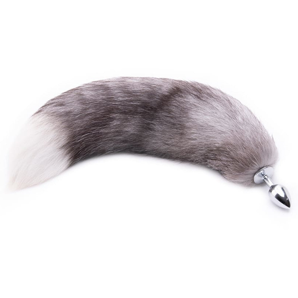 16" Gray Fox Tail Plug Metal - lovemesexTail Plug