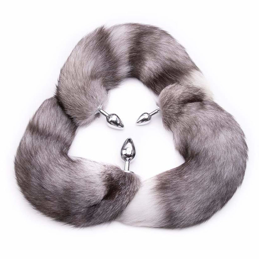 16" Gray Fox Tail Plug Metal - lovemesexTail Plug