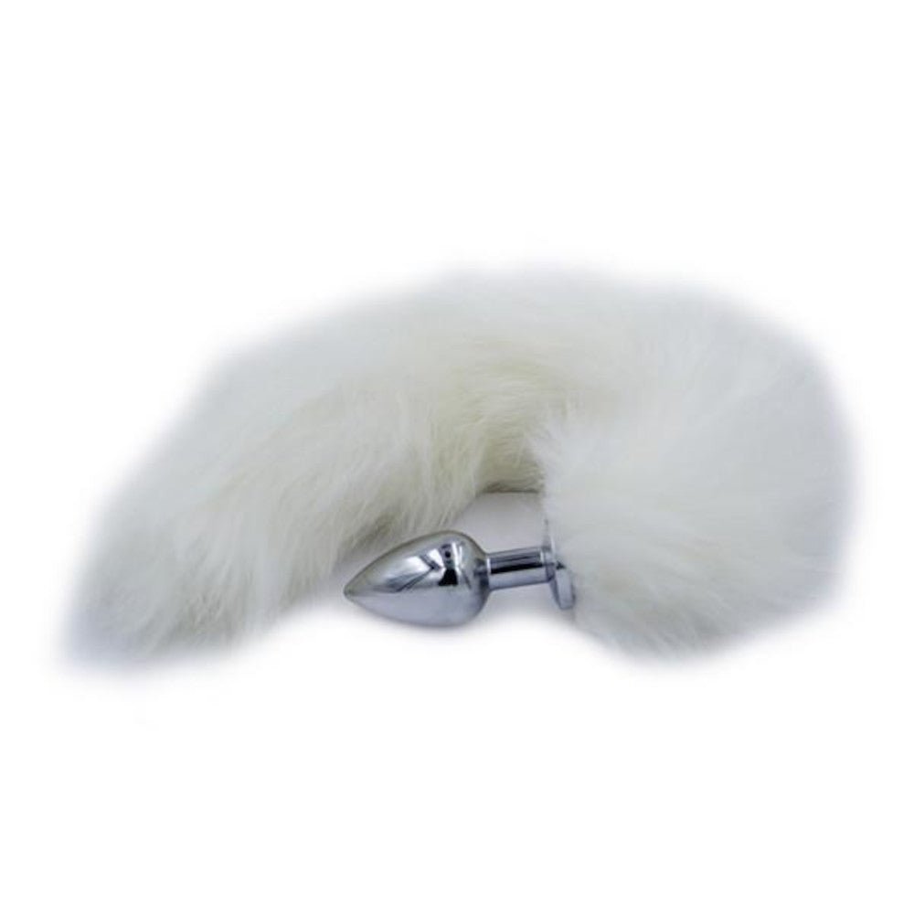 16" White Fox Tail Metal Plug - lovemesexTail Plug