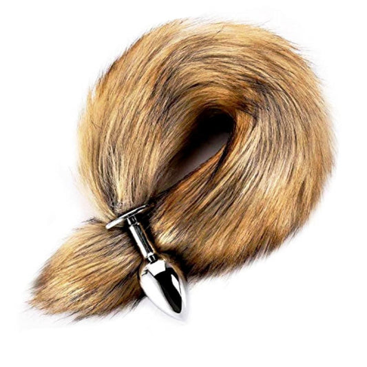 17" Brown Fox Tail 3 Stainless steel Plug sizes available - lovemesexTail Plug