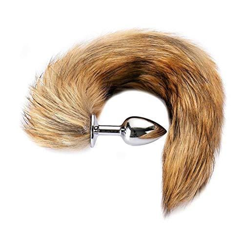 17" Brown Fox Tail 3 Stainless steel Plug sizes available - lovemesexTail Plug