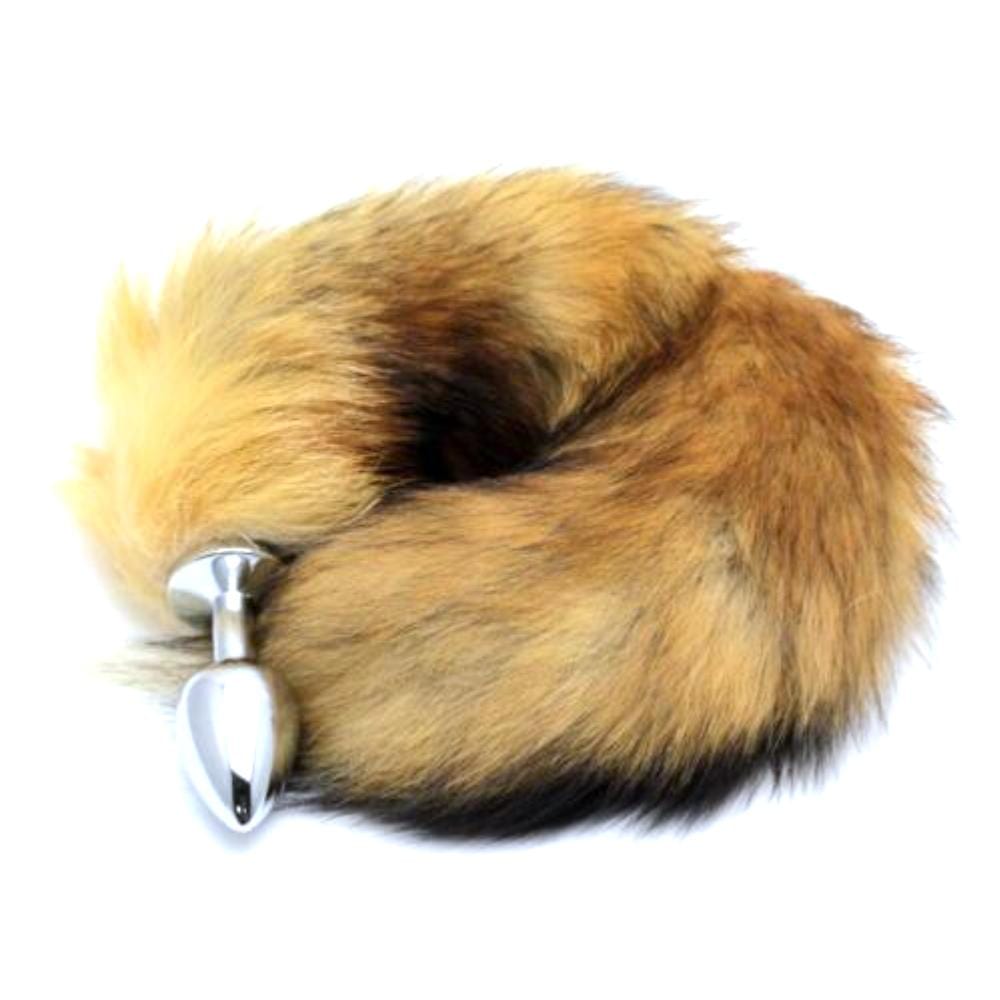 17" Tail Brown Fox 3 Stainless steel Plug sizes available - lovemesexTail Plug