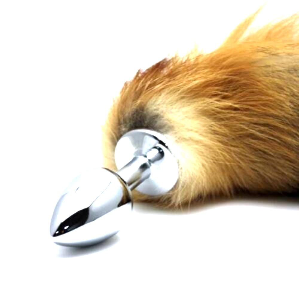 17" Tail Brown Fox 3 Stainless steel Plug sizes available - lovemesexTail Plug