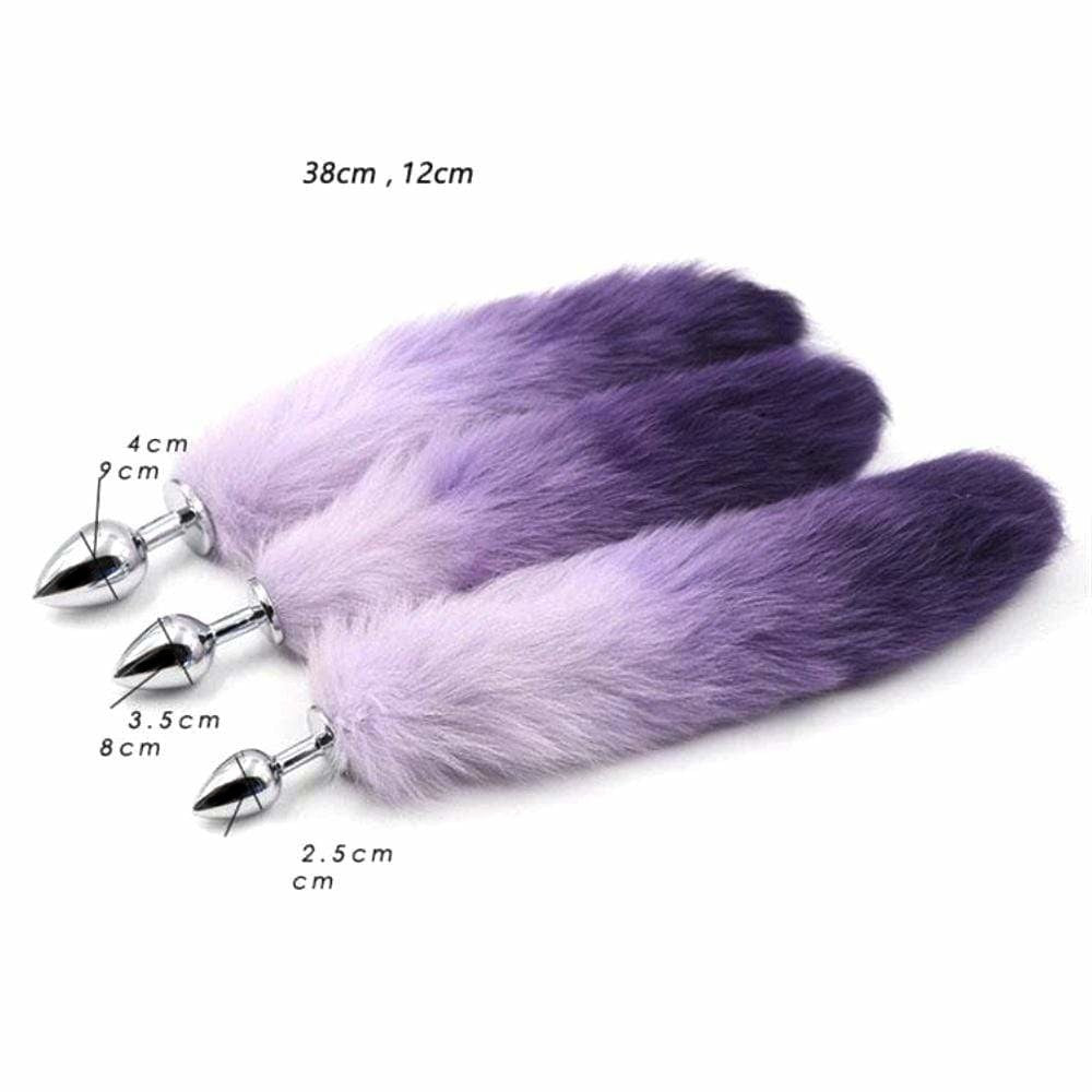 17" White with Purple Cat Tail Stainless Steel Plug - lovemesexTail Plug