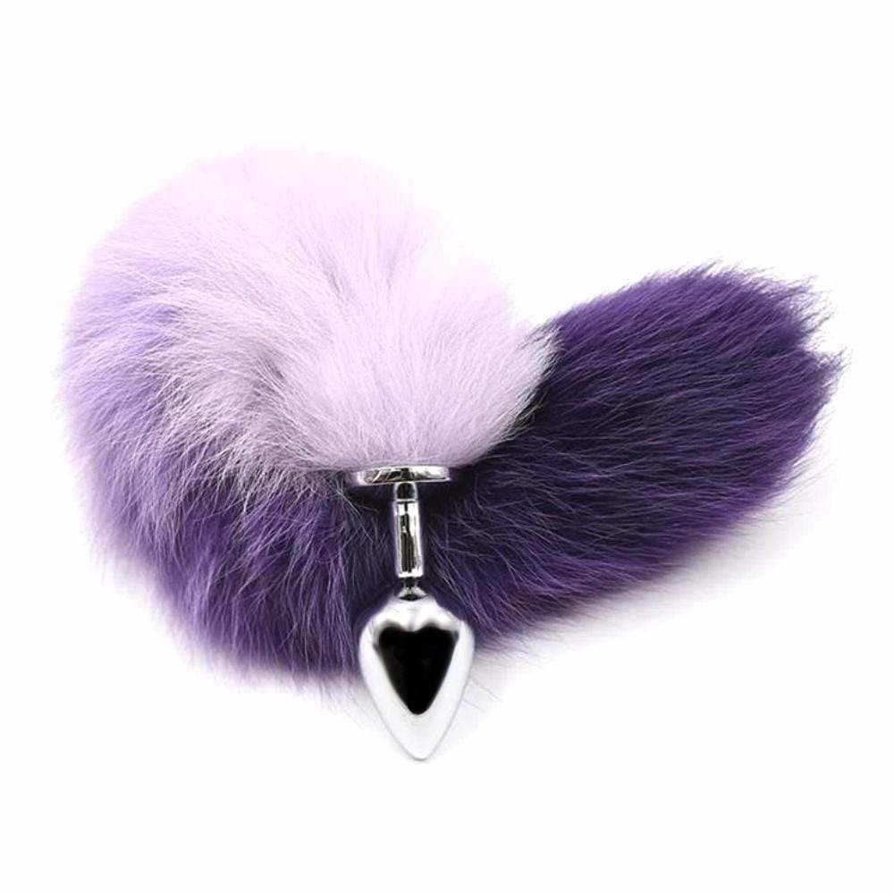 17" White with Purple Fox Tail Plug Stainless Steel - lovemesexTail Plug